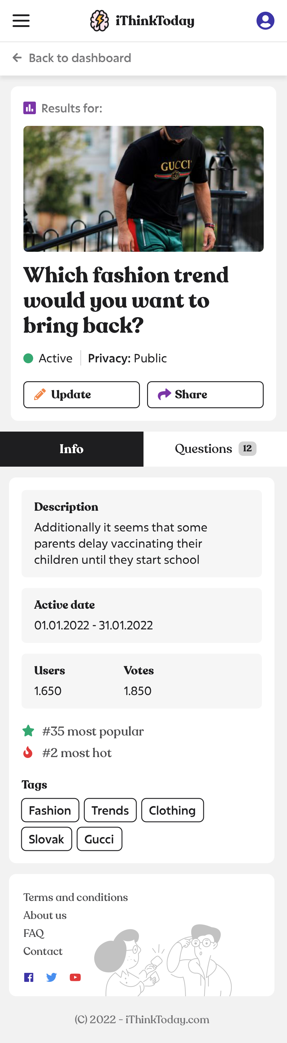 iThinkToday app results view
